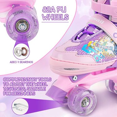 Дитячі ролики Kinder для дівчаток та жінок, 4 розміри, регульовані, для початківців (фіолетовий, S (23-27 EU) 140-165mm)
