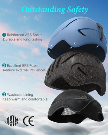 Шолом для сноуборду та лиж чоловічий/підлітковий, регульований розмір, флусові навушники, вентиляційна система, сумісний з маскою (Sky Blue, M)