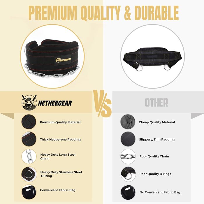 Пояс для підтягувань та важкої атлетики Nethergear з міцним сталевим ланцюгом 91,4 см, неопреновий, для бодібілдингу, пауерліфтингу, підтягувань і присідань, чорний