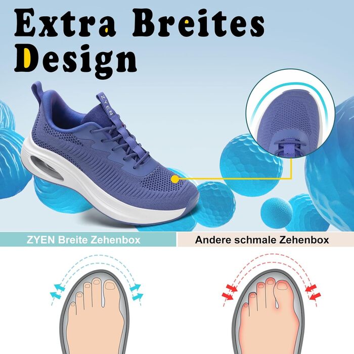 Жіночі кросівки ZYEN для широкої стопи: спортивні, дихаючі, легкі та зручні (43 EU, повний синій)