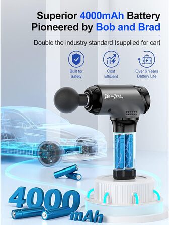 Масажний пістолет Bob and Brad T2, 4000mAh, 10 мм амплітуда, USB-C, електричний масажер для глибокого масажу м'язів, чорний