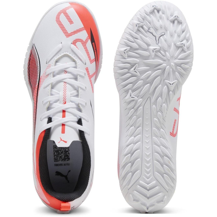 Дитячі футбольні бутси PUMA Ultra 5 Play Tt Jr - біло-чорні з червоними світловідбивачами, 34 EU