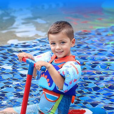 Надувні рукавики для плавання Gogokids для дітей 2-6 років (15-30 кг), безпечні рукавики-плавці з застібкою та рукавами (темно-синій, динозавр)