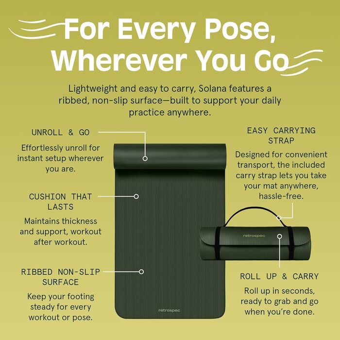 Килимок для йоги Retrospec Solana, 2.5 см та 1.27 см товщини, з нейлоновим ремінцем, для жінок та чоловіків, неслизький, для практики йоги (3 см (1 дюйм), Дика сосна)
