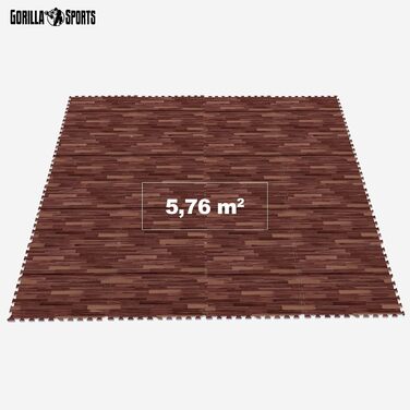 Набір захисних пазл-матів для підлоги GORILLA SPORTS® з EVA-піни, 60x60x1,2 см, 16 шт (5,76 м²), протиковзкі килимки для фітнесу та тренувань, колір: темний дерево