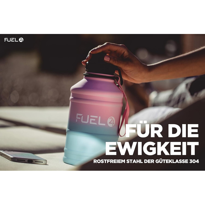 Fuel24 Extra Stark металева пляшка для води 1,3 л та 2,2 л, герметична, BPA-free, нержавіюча сталь, спортивна пляшка для фітнесу та спорту, дорослих, Candy
