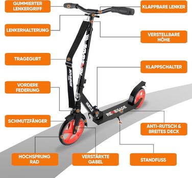 Самокат Hurtle Renegade для дітей, підлітків і дорослих, 2-колісний складаний, регульований кермо T-Bar, антиковзна дека, алюмінієвий