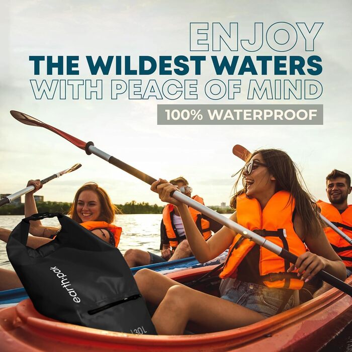 Водонепроникний рюкзак Earth Pak Dry Bag 20L, чорний – для каякінгу, кемпінгу, риболовлі та рафтингу