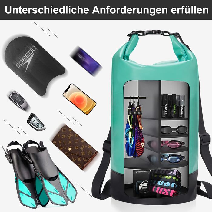 Водонепроникний мішок Blackace Arteesol Dry Bag 5L/10L/30L - міцний Packsack з регульованим ремінцем для водних видів спорту (Мінт, 20L)