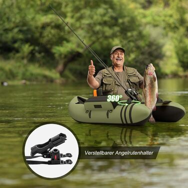 Надувне рибальське човен GYMAX: компактне belly boat з насосом, веслами та регульованими ременями, до 150 кг, зелений