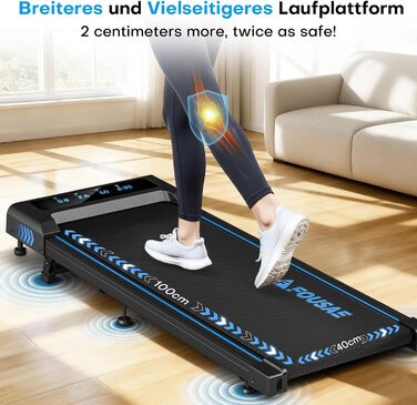Walking Pad Laufband для дому 4-в-1: біговий стіл з підйомністю 9%, безщітковий двигун 2.5HP, LED-дисплей, пульт дистанційного керування, 12 HIIT-програм, до 150 кг, без встановлення, чорно-синій, з режимом повноекранного відображення