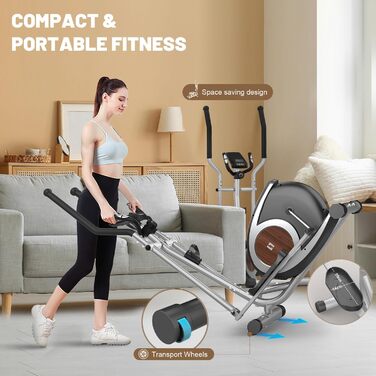 Еліптичний тренажер Crosstrainer для дому, 16 рівнів навантаження, Bluetooth APP, LCD-дисплей та пульсометр, сріблястий