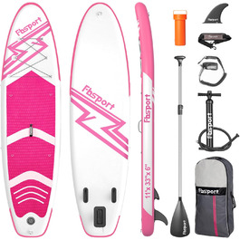 FBSPORT SUP дошка 11' Premium Stand Up Paddle Board для йоги з аксесуарами та сумкою | Широка стійка, контроль на хвилях, неслизька поверхня, страховка, весло та насос для молоді та дорослих (рожевий)
