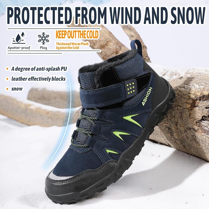 Дитячі зимові черевики Littleplum для хлопчиків, зимові шкарпетки-черевики, теплі, з підкладкою, для снігу, трекінгові (39 EU, B, темно-синій)