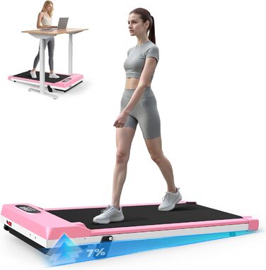Біговий килимок Dskeuzeew з нахилом - бігові доріжки для дому, офісу, регульований нахил, електричний, портативний, Walkpad з LCD-дисплеєм, рожевий