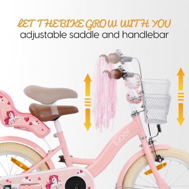 Дитячий велосипед Dolly 14 дюймів для дівчаток 3-5 років | Зручна збірка | З додатковими колесами | Розмір одягу 98-108 см | Рожевий колір