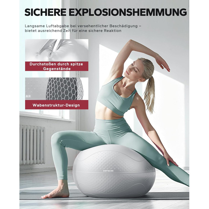 Гімнастичний м'яч HAPBEAR 55/65/75 см – Анти-вибух, з масажними поплавками, для фітнесу, офісу та йоги (сірий)