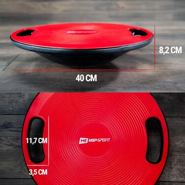 Hop-Sport Баланс Борд (Wackelbrett) - тренажер для рівноваги, пластик, 150 кг, з ручками, 40 см, червоний