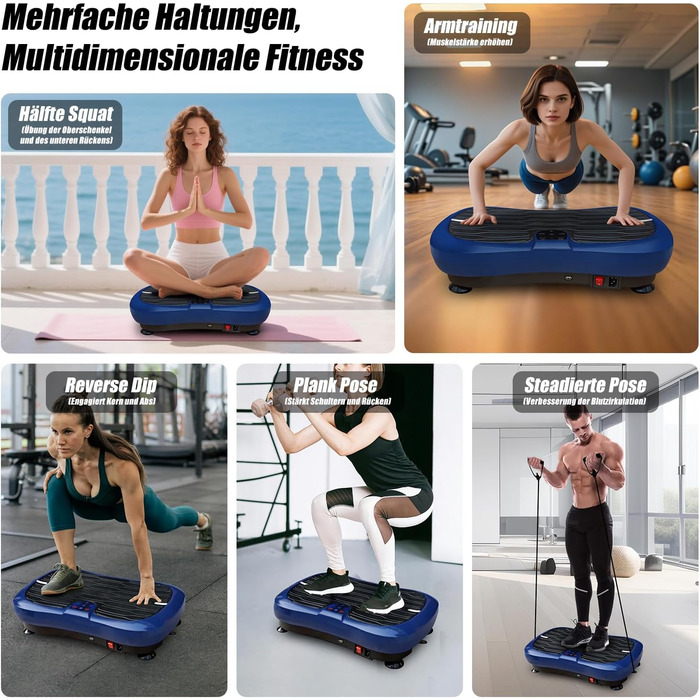 Вібраційна платформа для фітнесу: тренування вдома, 99 рівнів інтенсивності, 5 програм, Bluetooth, масаж, розвиток м'язів