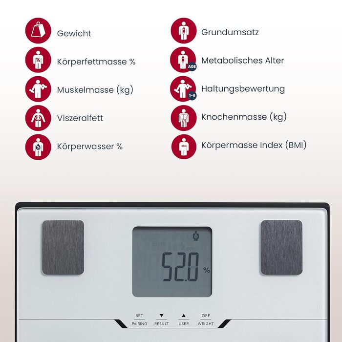 Ваги-аналізатор Tanita BC-401 з Bluetooth, високоточне зважування, аналіз складу тіла, смарт-додаток, визначення метаболічного віку, білі