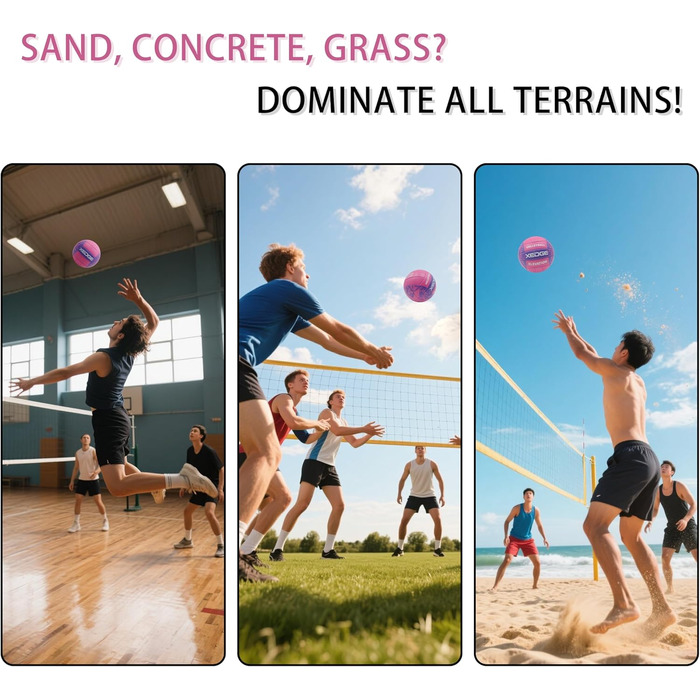 Волейбольний м'яч XEDGE, розмір 5, офіційний для тренувань в залі/на вулиці, пляж, трава, майданчик. Рожевий/фіолетовий