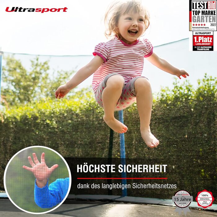 Батут Ultrasport Uni-Jump для дітей на відкритому повітрі Ø 140/183/244/305/366/460 см, до 150 кг. Комплект: сітка, захисний борт, монтажний набір. Можливе використання в приміщенні.