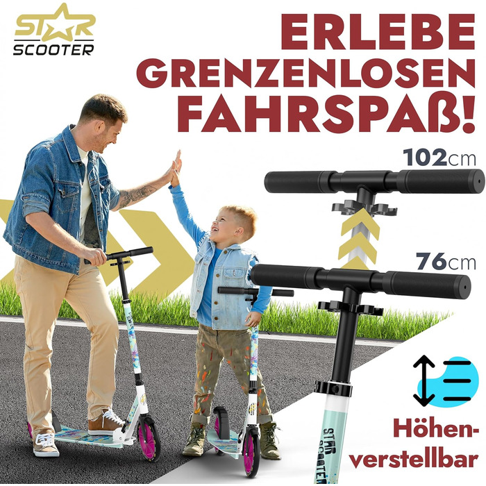 Алюмінієвий самокат STAR SCOOTER 205 мм для дітей і дорослих, великий XXL майданчик, для хлопців і дівчат від 6 років, міський ролер
