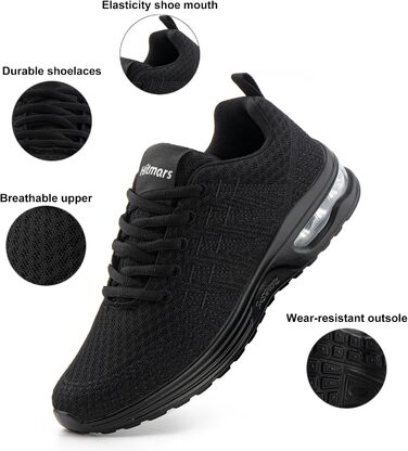 Жіночі кросівки для бігу Hitmars: спортивне взуття з повітряною подушкою, дихаюче, з неслизькою підошвою, легкі, для бігу по вулицях, для фітнесу, ходьби, розміри EU 36-42, чорний колір