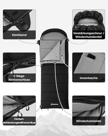 Сплячий мішок KingCamp для дорослих 3-в-1 з бавовняним флісовим підкладкою, зимовий, XXL, легкий, теплий, знімний ковдри, для туризму та відпочинку