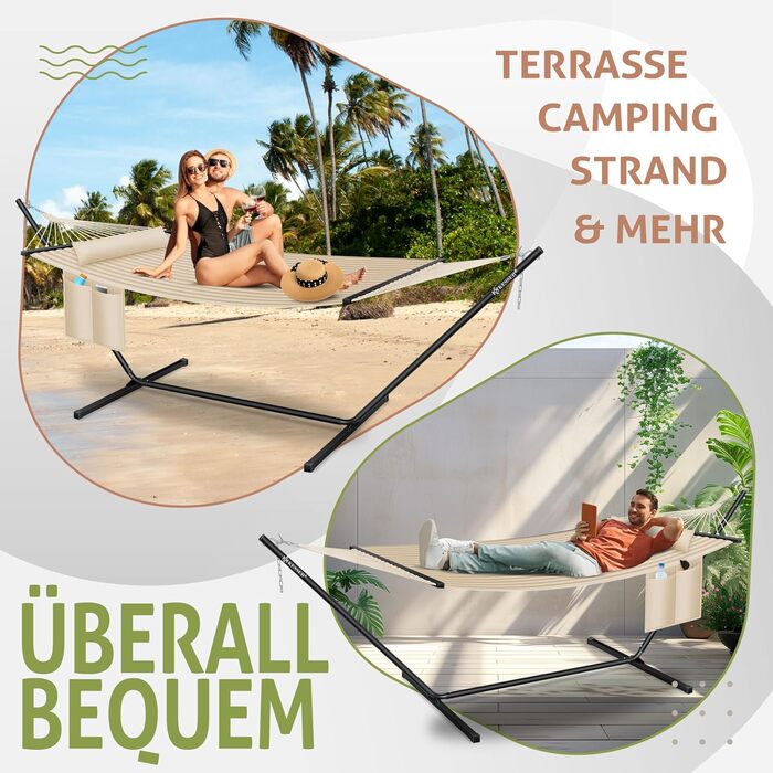 Подвійна гамак KESSER Hill з каркасом та подушкою - для 2 осіб, 200 кг, бежевий (Indoor & Outdoor)