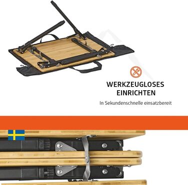 Зручний складаний садовий/кемпінговий столик Campout з бамбуковою полицею (65x50x65 см), 3 положення висоти, з сумкою