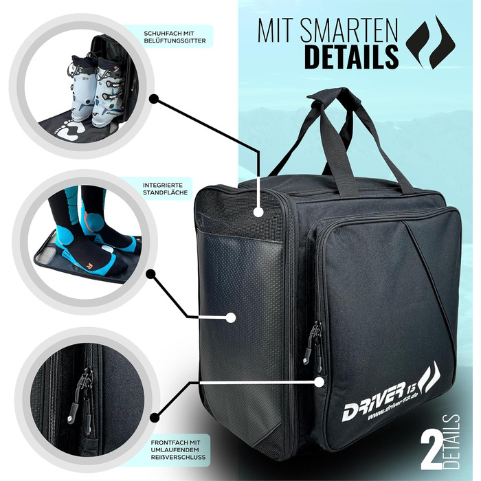 Рюкзак для лижних черевиків Driver13 з відділенням для шолома. Підходить для лиж, сноуборду, роликів та чоботів. Оригінальний рюкзак з 2007 року, чорний.