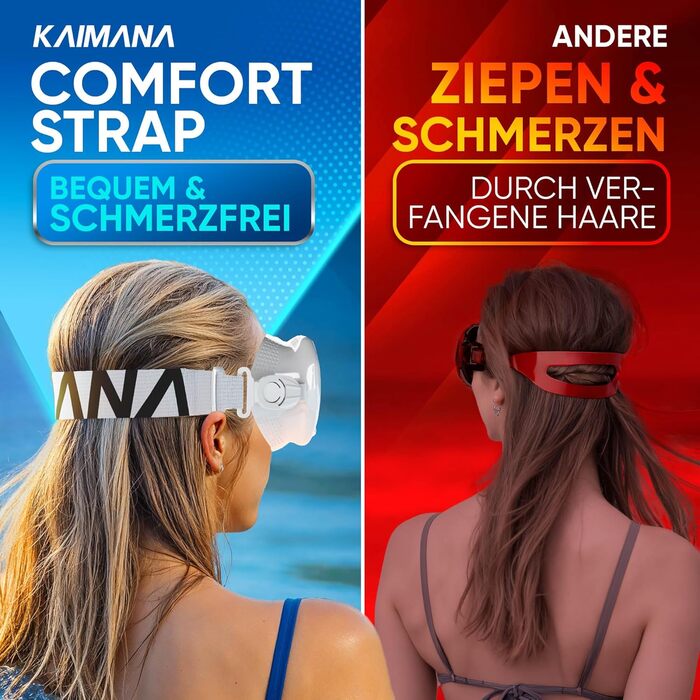 Набір для снорклінгу KAIMANA® AquaVision Elite для дорослих з сумкою, зручна маска для снорклінгу, альтернатива масці для снорклінгу, маска з текстильним/силіконовим ремінцем (AVL Білий, Comfort - Strap)