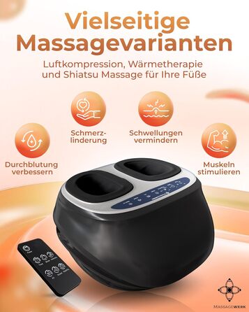 Електричний масажер для ніг MASSAGEWERK® Premium з EMS, шиацу, вібрацією та підігрівом, для покращення кровообігу, знеболення при п’ятковій шпорі та невропатії, до розміру 45