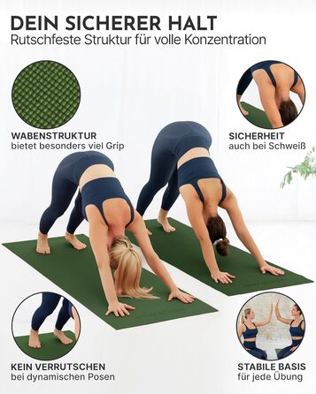 Килимок для йоги NEOLYMP - неслизький, для захисту суглобів - 183x61 см - PVC - для йоги, пілатесу - з E-book та відео-упражненнями (оливковий)