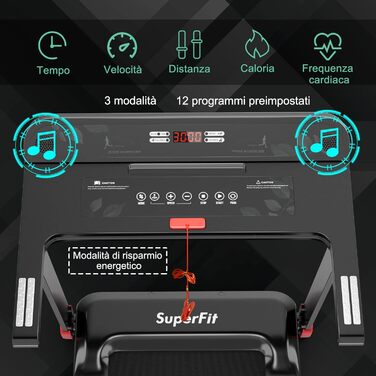 Електрична бігова доріжка COSTWAY, складна, з Bluetooth, 12 програм, LED-дисплей, тримач для пристрою, керування через додаток, швидкість 1-12 км/год, червона
