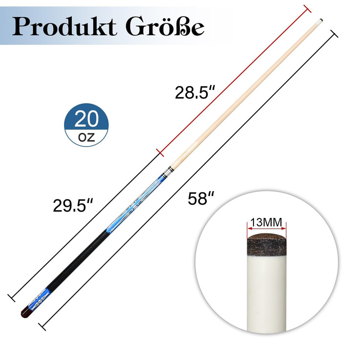 RAYNA GAMES: Більярдний кий для професійних гравців - якісний набір з канадського ахового дерева, з нержавіючою сталею, 58 дюймів, для дорослих