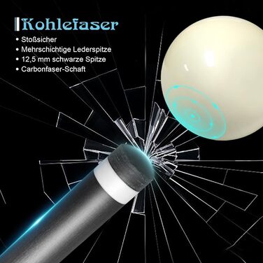 Біллярдний кий з карбону, 58 дюймів, наконечник 12.5 мм, 20/21 унцій, для аматорів та професіоналів, C4705-21OZ