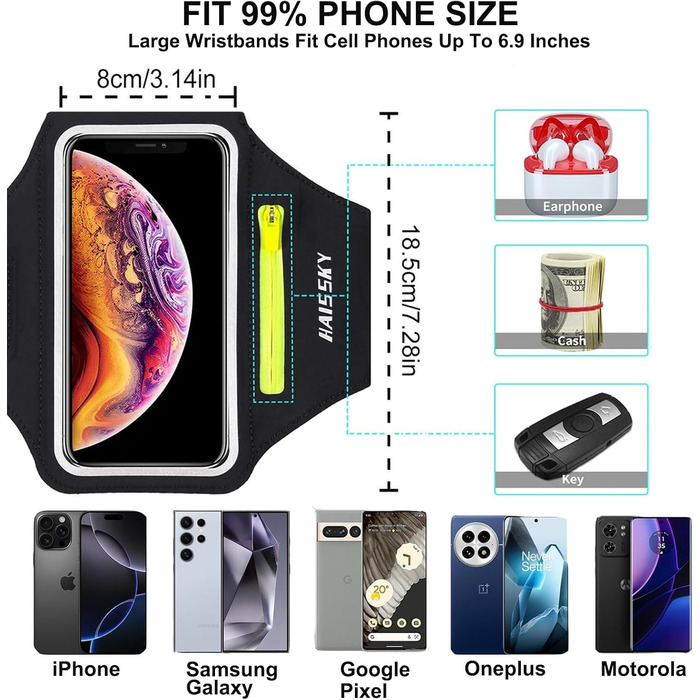 Спортивний браслет для телефону Guzack: універсальний, для бігу, до 6.9' (синьо-чорний)