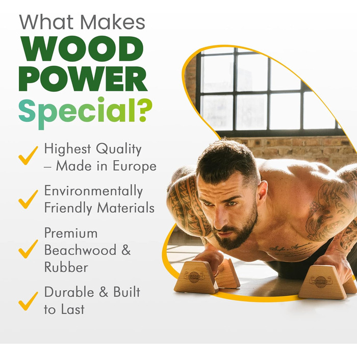 Дерев'яні бруси WOODPOWER PowerBars для віджимань і стійки на руках, нековзкі паралетси для кросфіту, йоги, калістеніки, для дому та вулиці