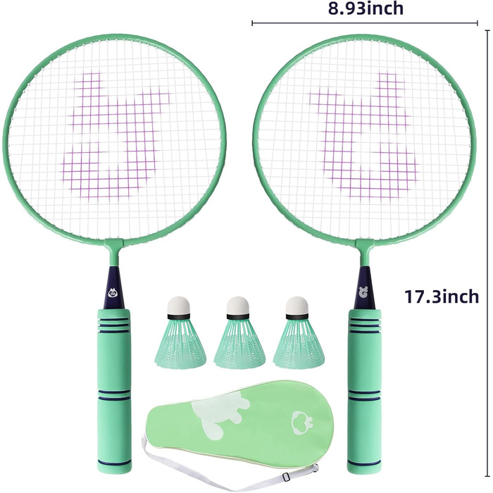 Набір для бадмінтона QKTYB для дітей від 4 до 8 років, легкий сплав, для початківців, з сумкою, зелений