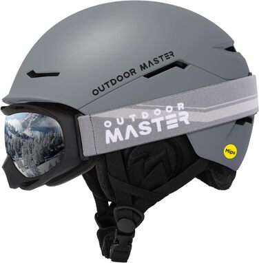 Outdooraster Комплект шолом та маска для гірськолижного спорту - IPS, сірий, S