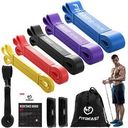 Набір еспандерів FitBeast 5 рівнів для підтягувань, кросфіту, пауерліфтингу, силових тренувань, розвитку м'язів, домашніх тренувань, розтяжки, опір 5-170 фунтів