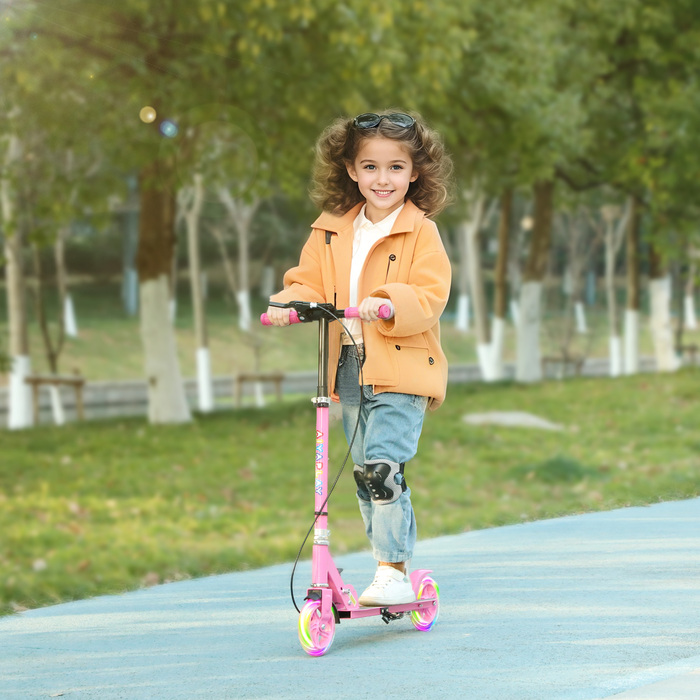 AIYAPLAY Scooter Дитячий складаний дитячий самокат з регульованою висотою керма, 2 колесами, що світяться, ручним гальмом і заднім гальмом Самокат Самокат для 3-8 років Діти рожеві | Аосом