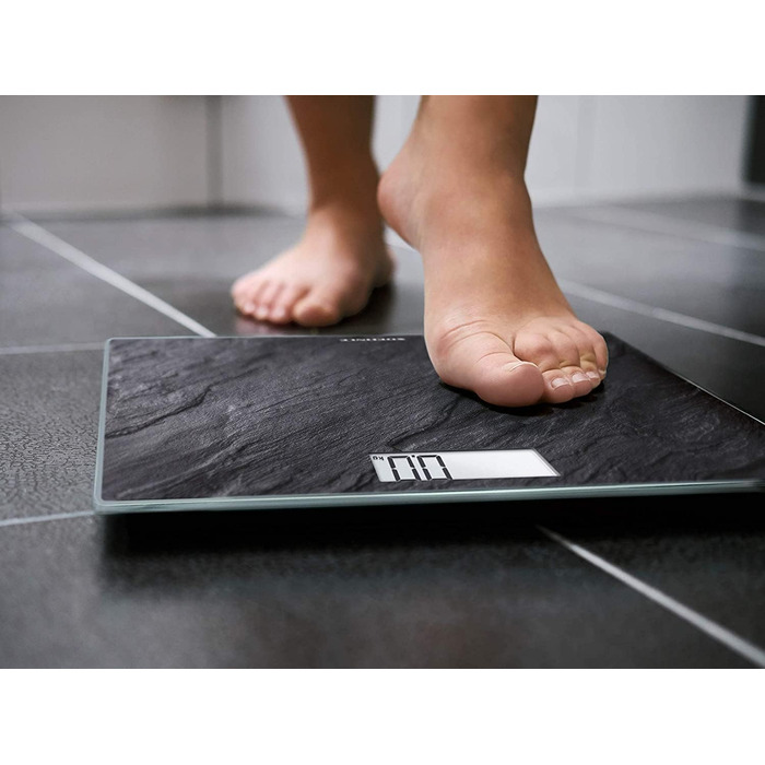 Електронна вага Soehnle Style Sense Compact 300 Slate, чорна, LCD-дисплей, плоский дизайн, велика платформа, максимальна вага 180 кг