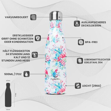 Фляга з нержавіючої сталі 500 мл – Легка ізольована фляга. Зберігає холод до 24 годин та тепло до 12 годин. Без витоку, з подвійними стінками, BPA-Free та міцна. Ідеально підходить для подорожей, активного відпочинку, школи, спорту, фітнесу та повсякденно