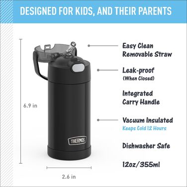 Дитяча термопляшка Thermos Funtainer зі сталі з трубочкою, вакуумна ізоляція, 355 мл, чорна