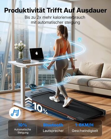 MERACH Walking Pad - біговий килимок для дому з регулюванням нахилу до 12%, максимальне навантаження до 180 кг, тихий мотор, стіл для бігу, дистанційне керування, динамік