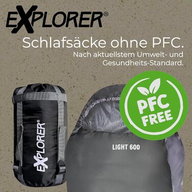 Сплячий мішок Explorer® Light 600 для літа, 210x75x50 см, 700 г, -2°C / +14°C, 120 г/м², ультралегкий, для кемпінгу та трекінгу, сірий