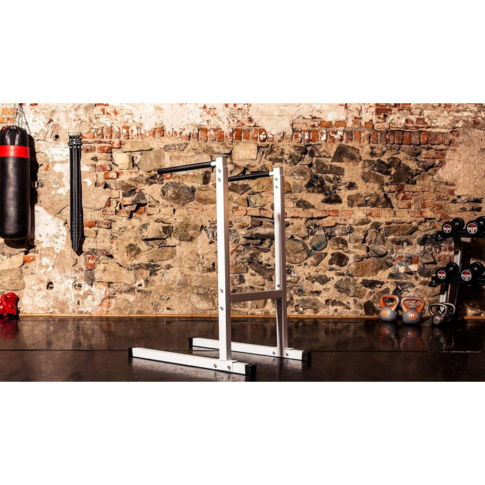 Станція для віджимань GORILLA SPORTS®, 98x65x125 см, до 150 кг, сталевий турнік, м'які ручки, чорна або біла, для фітнесу, паралети, бруси